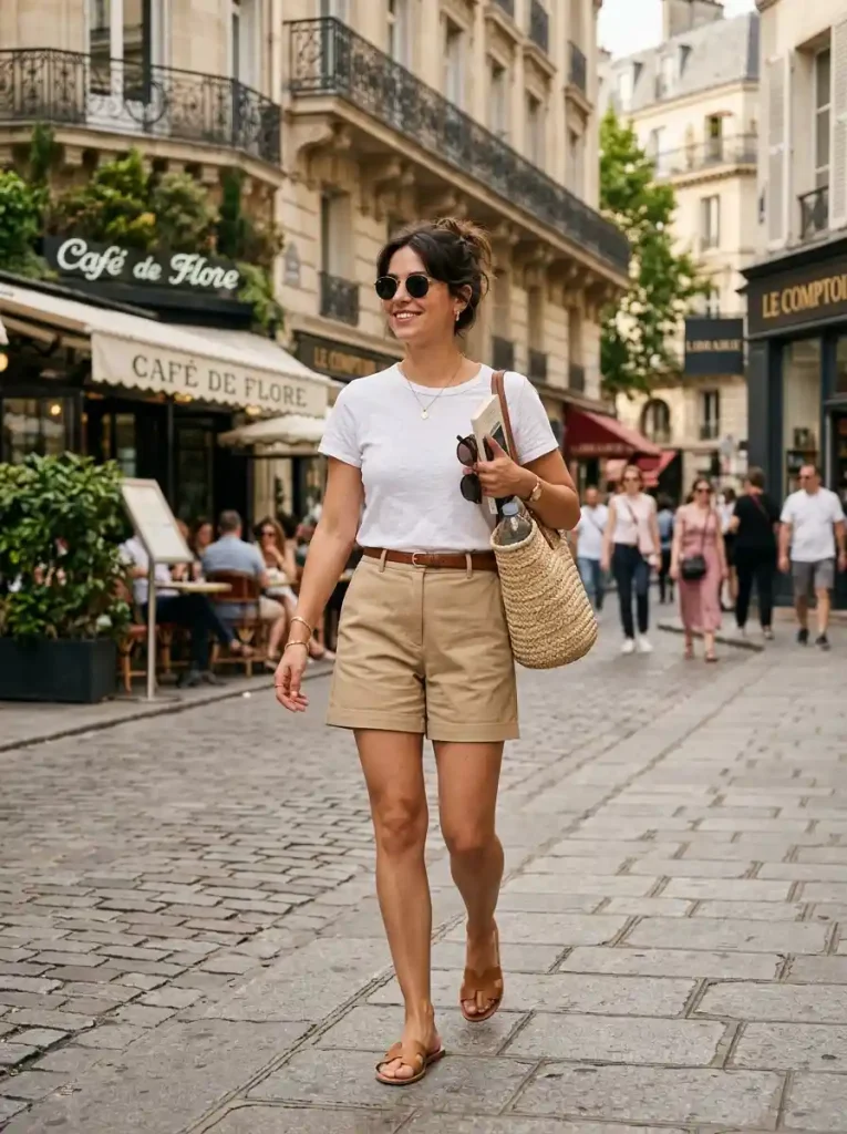 7. White T-Shirt and Khaki Shorts