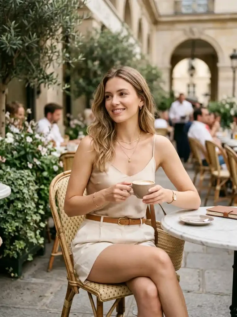 8. Silk Camisole and High-Waisted Shorts