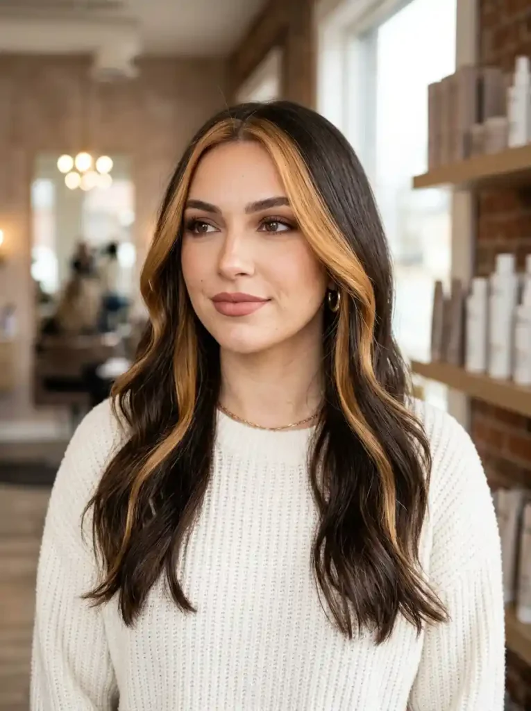 1. Espresso Hair with Caramel Skunk Stripe