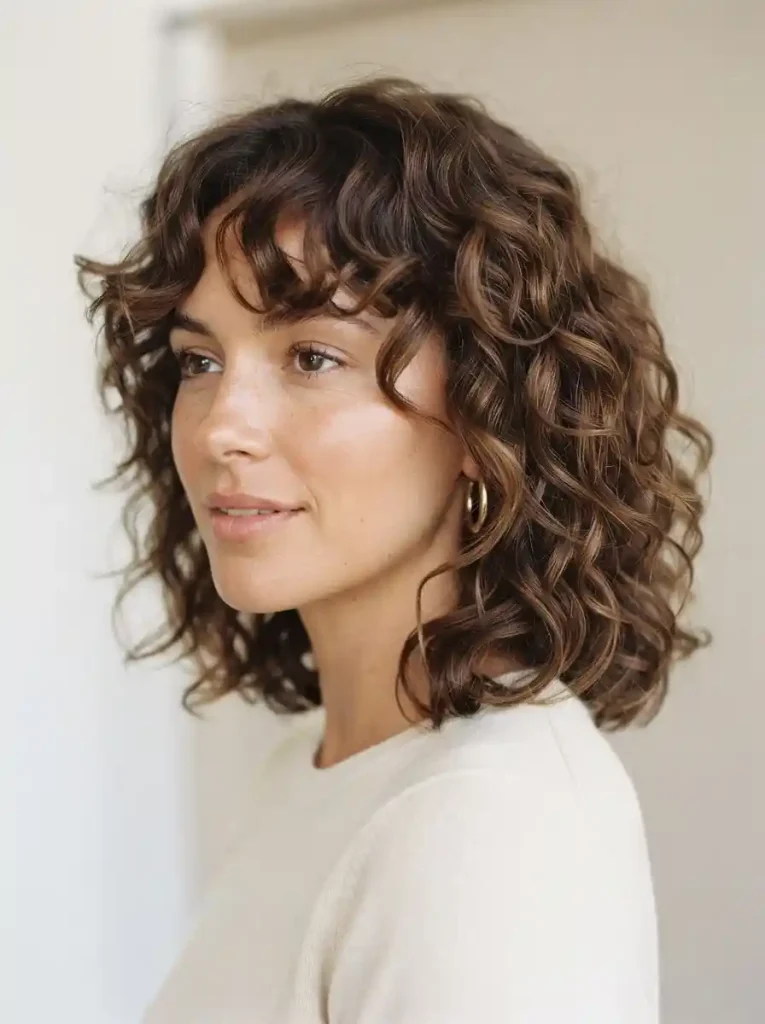 Layered-Curly-Lob-Curly hairstyles for round faces