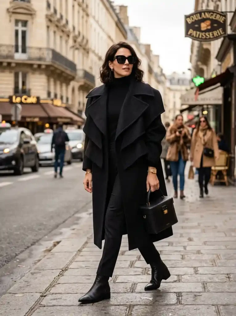 1. Oversized Double-Collar Coat Ensemble