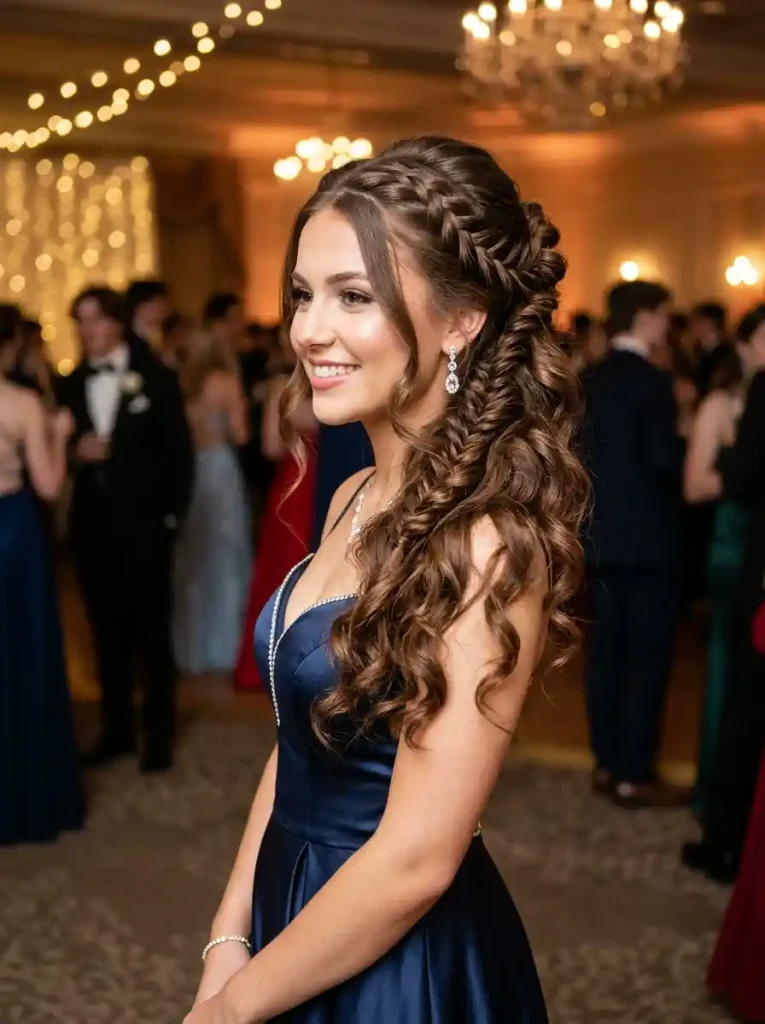 1. Romantic Braided Cascade Updo-Prom Hairstyles for Long Hair