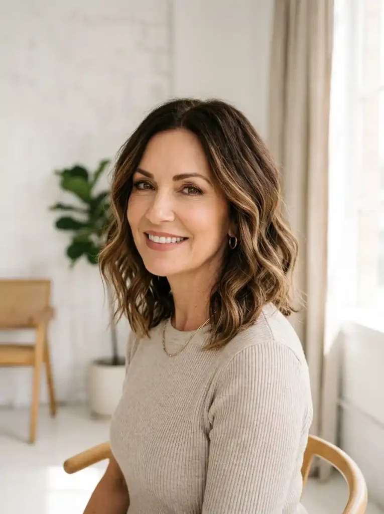 1.Textured Lob Women Over 40 Haircuts