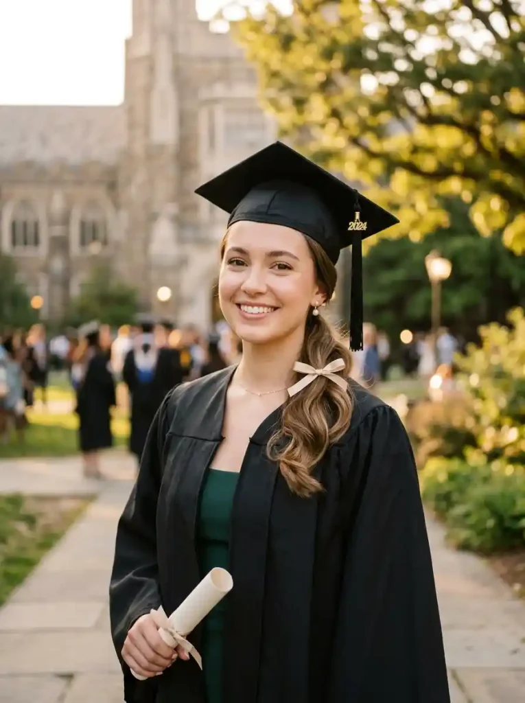 11. Low Ponytail with Soft Waves for an Elegant Graduation Look
