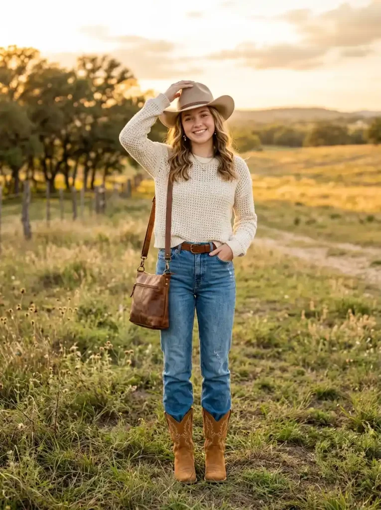 11. Straight-Leg Jeans with a Crochet Sweater