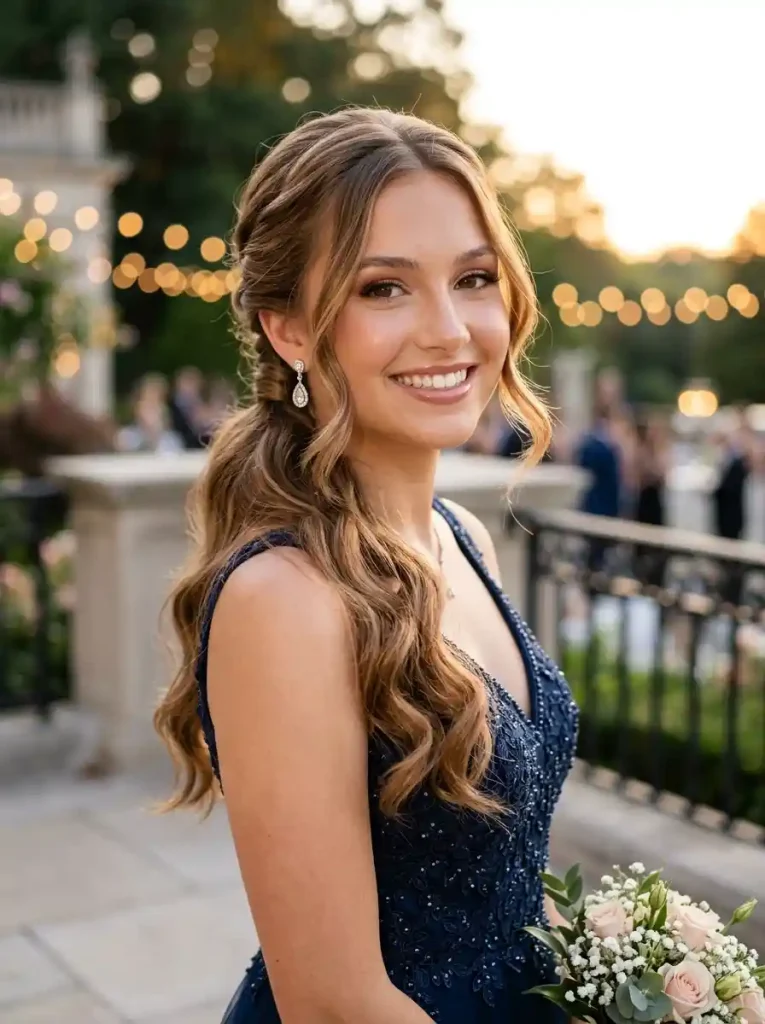 13. Twisted Low Ponytail with Soft Waves