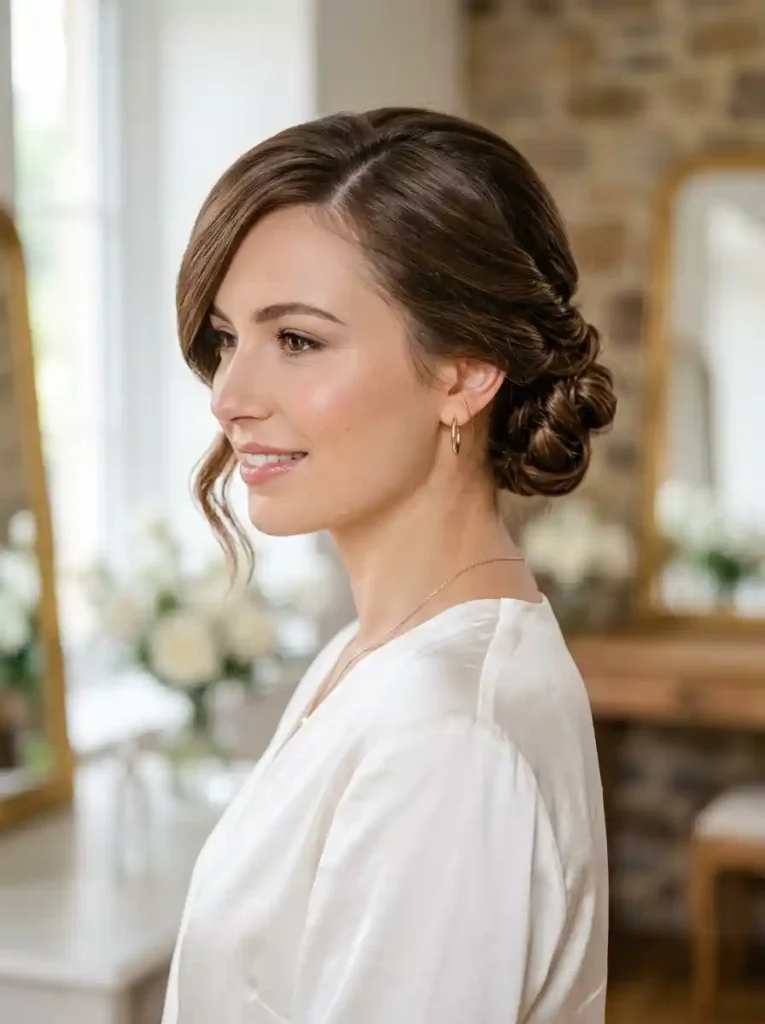 14. Side-Part Twisted Low Bun