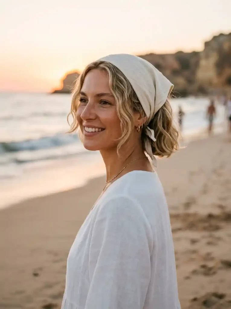 15. Beach Wave Bob with Linen Bandana
