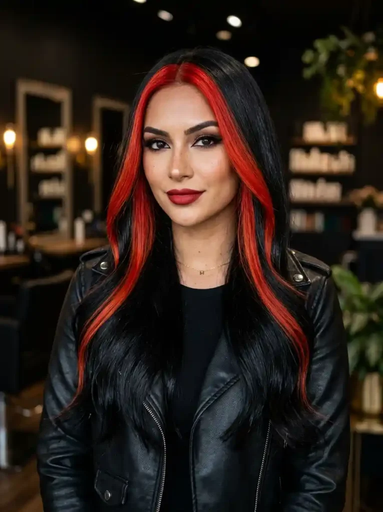 15. Black Hair with Fiery Red Stripe