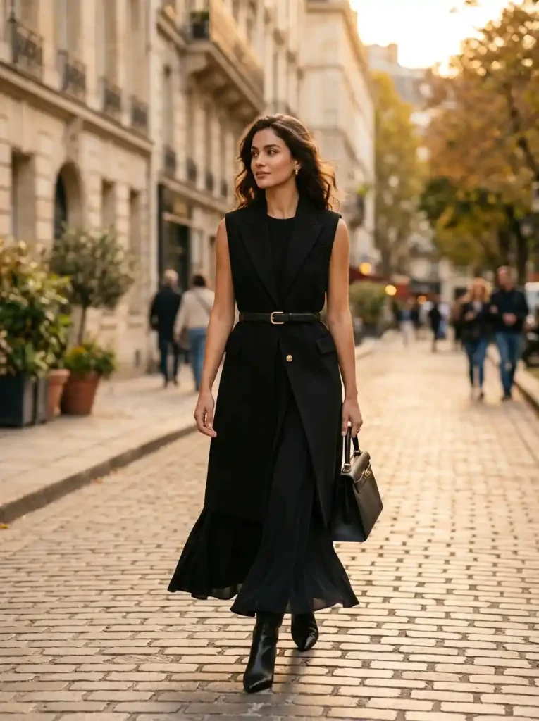 15. Longline Vest with Maxi Dress