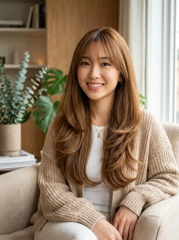 16. Layered Flip Ends with Air Bangs