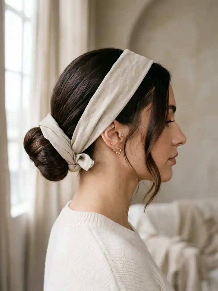16. Scarf-Wrapped Low Bun