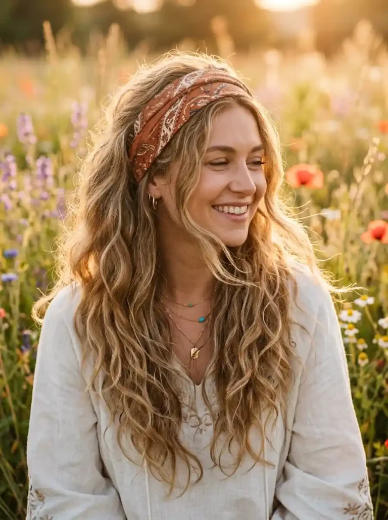 17. Boho Scarf Waves-Bandana Hairstyles for Long Hair