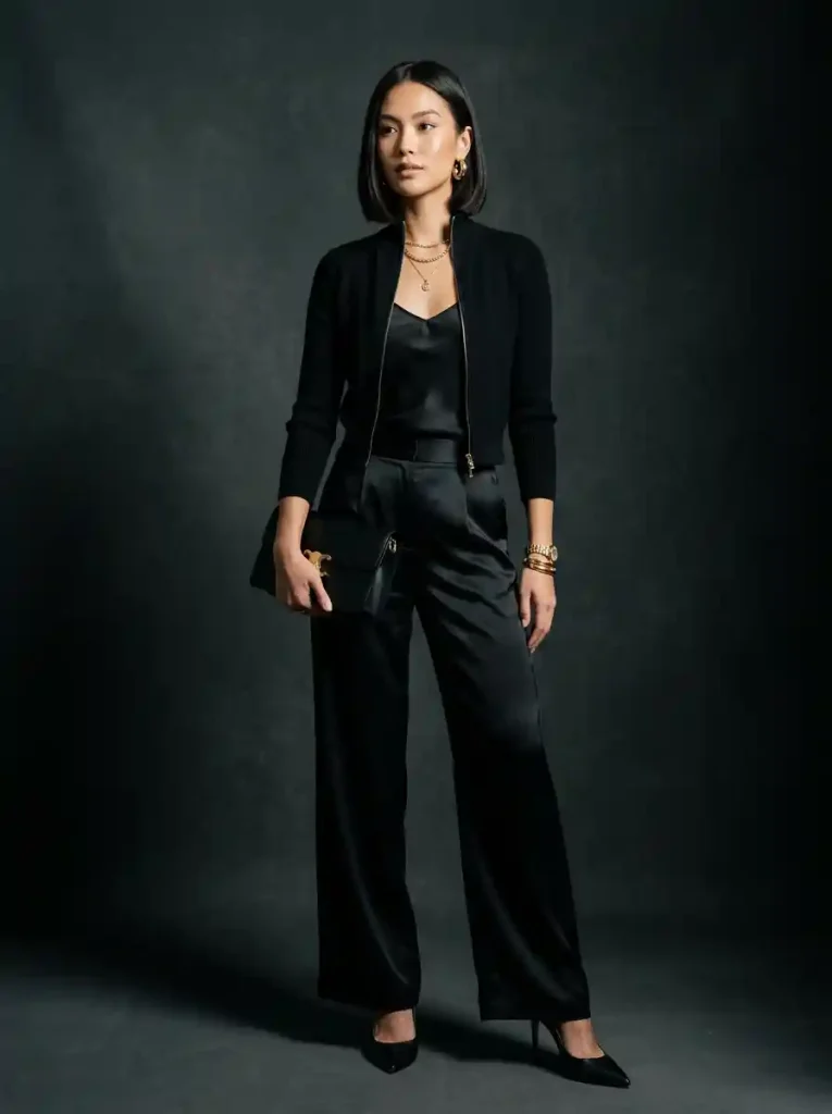 17. Cropped Knit Jacket with Satin Pants