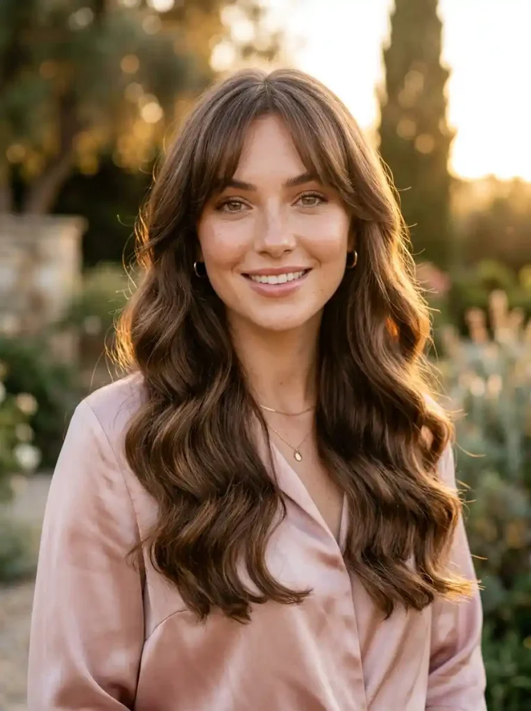 17. Romantic Velvet Waves with Blended Bangs