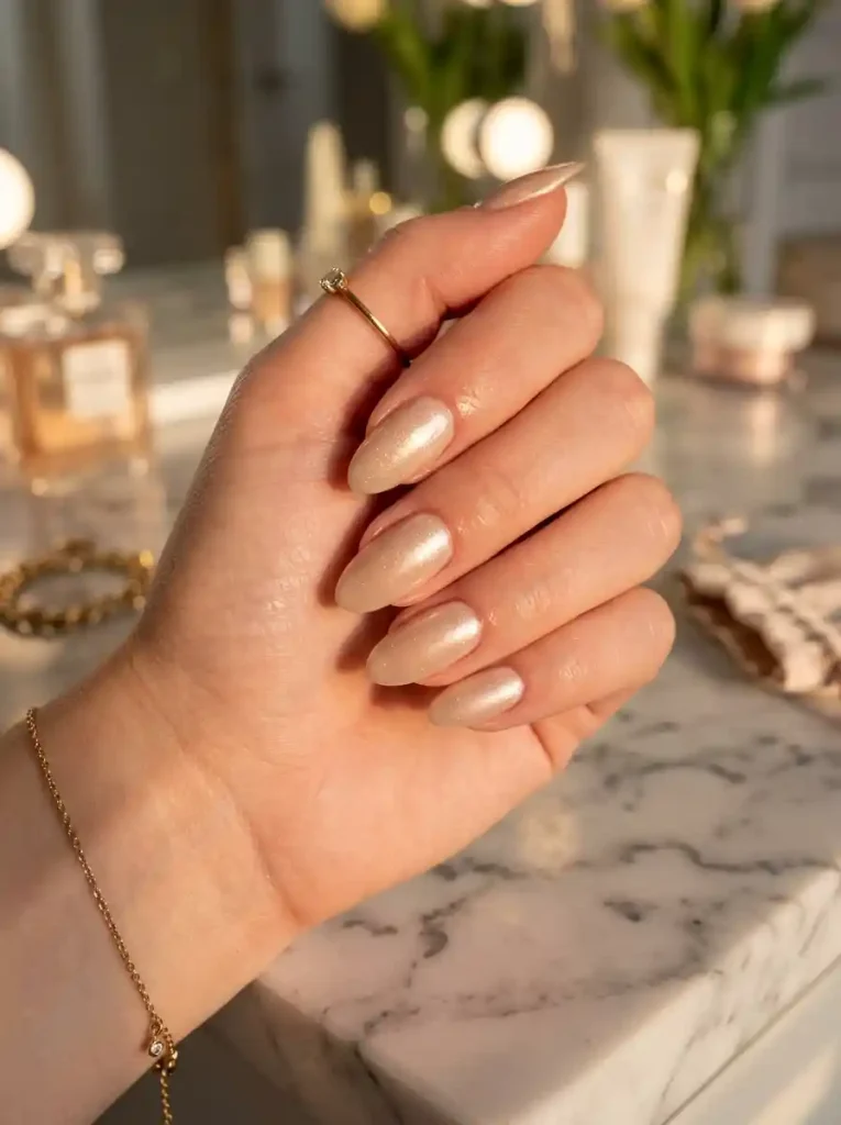 18. Champagne Shimmer Nails-August Nail Ideas