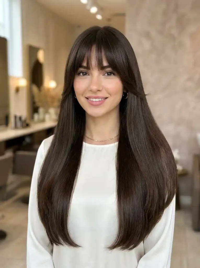 18. Straight Long Hair with Tapered Fringe