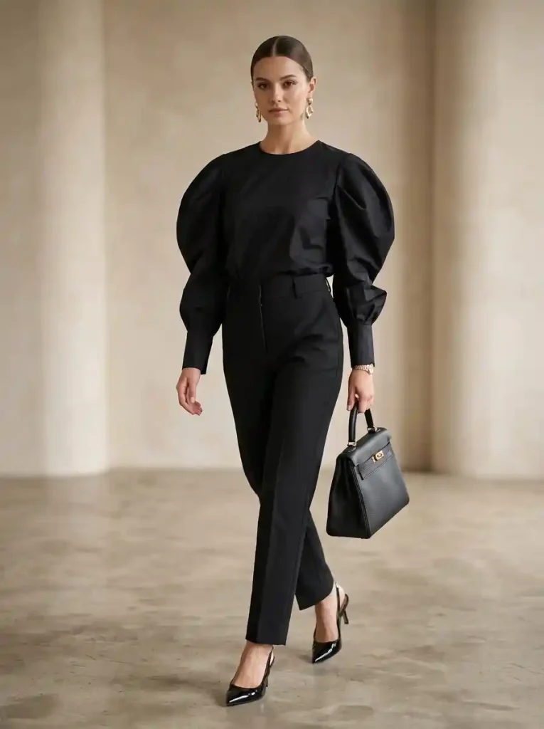 19. Statement Sleeve Blouse with Tailored Pants