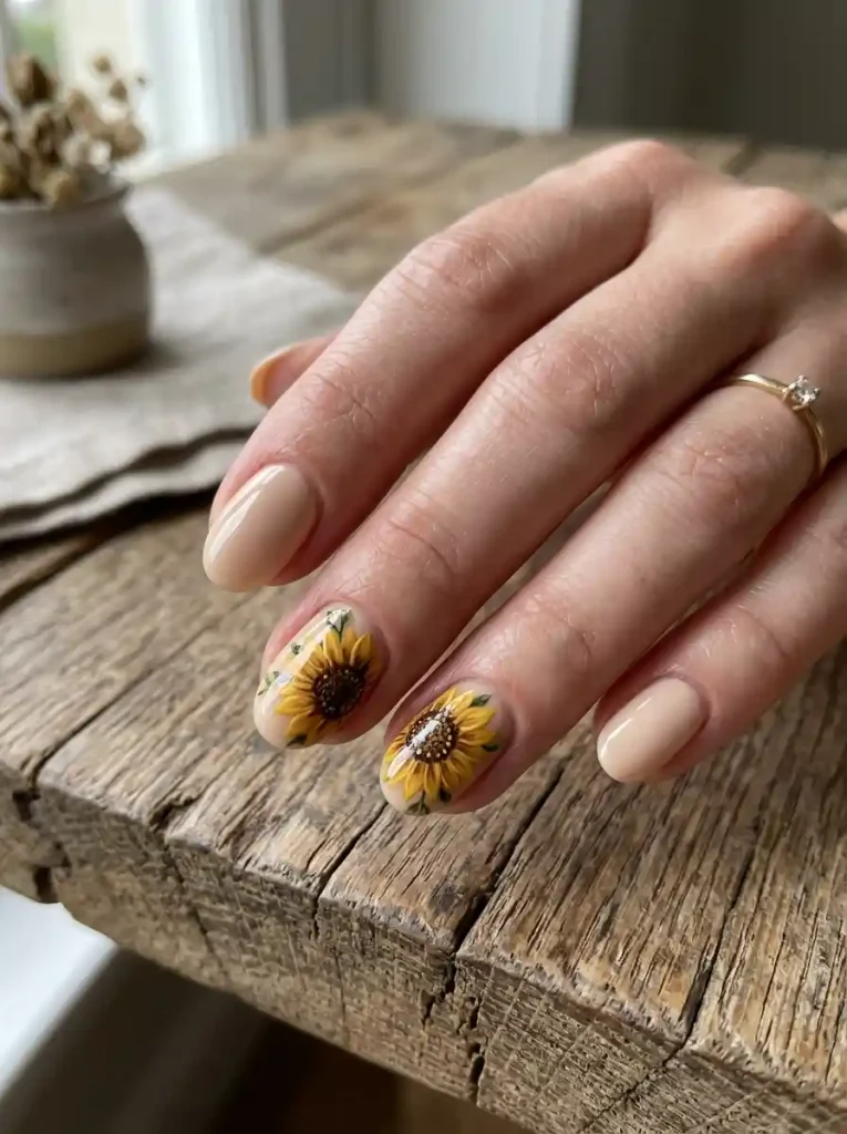 2. Sunflower Accent Nails