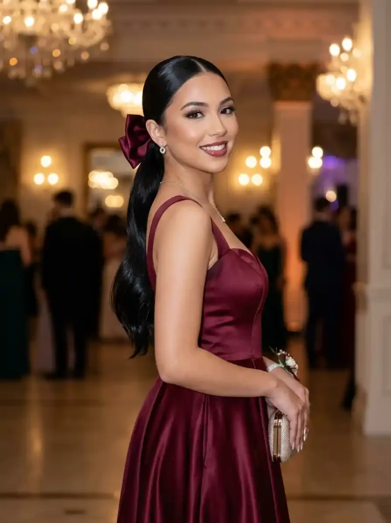 20. Sleek Bow-Wrapped Ponytail