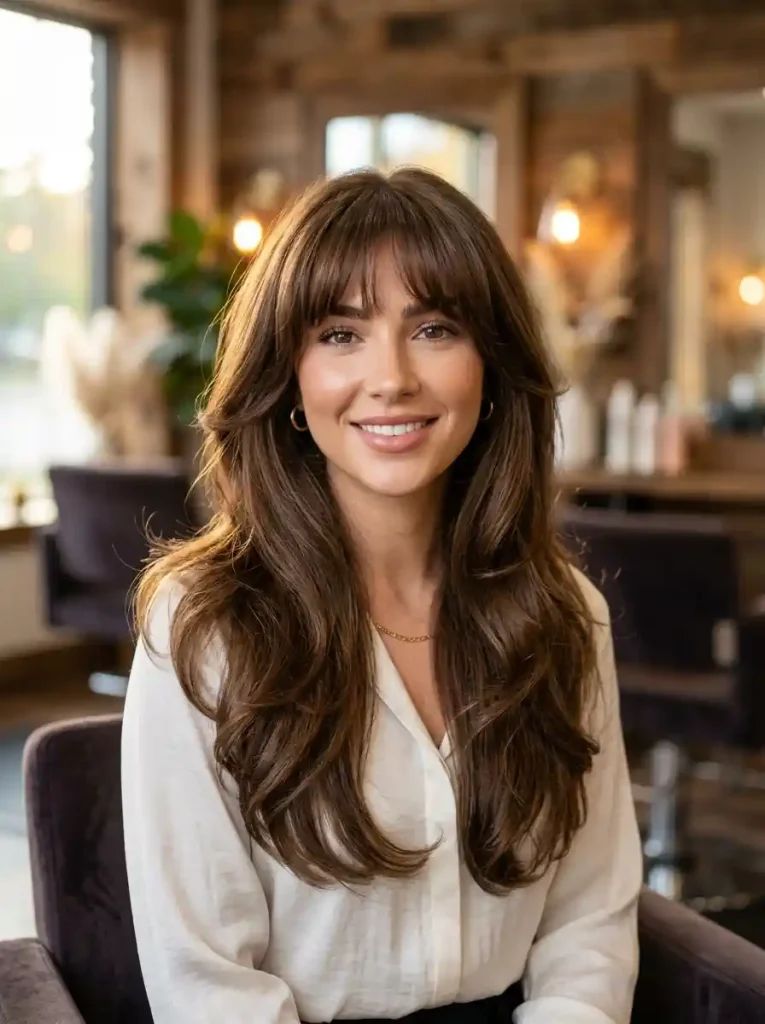 21. Luxe Layered Blowout with Full Bangs