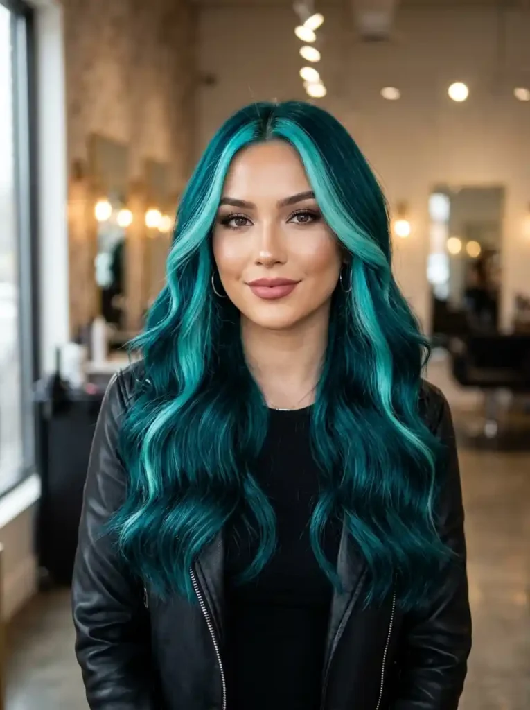 21. Teal Hair with Aqua Stripe