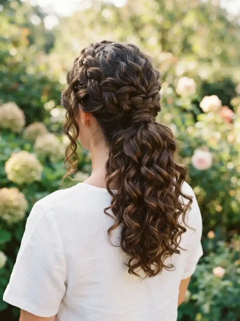 Braided-Crown-Ponytail-Curly ponytail-Hairstyles
