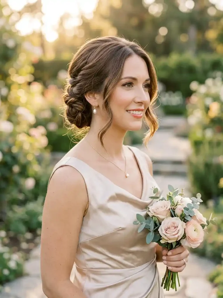 22. Soft Romantic Chignon with a Side Part