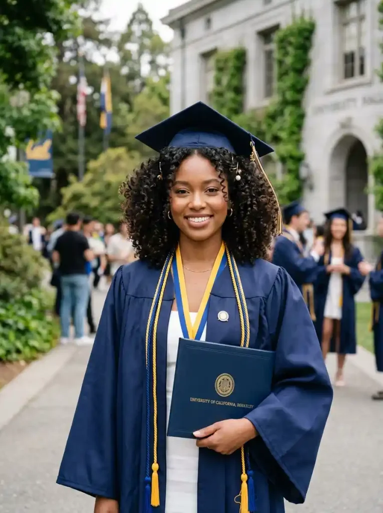 23. Natural Curly Hairstyle for a Confident Graduation Look