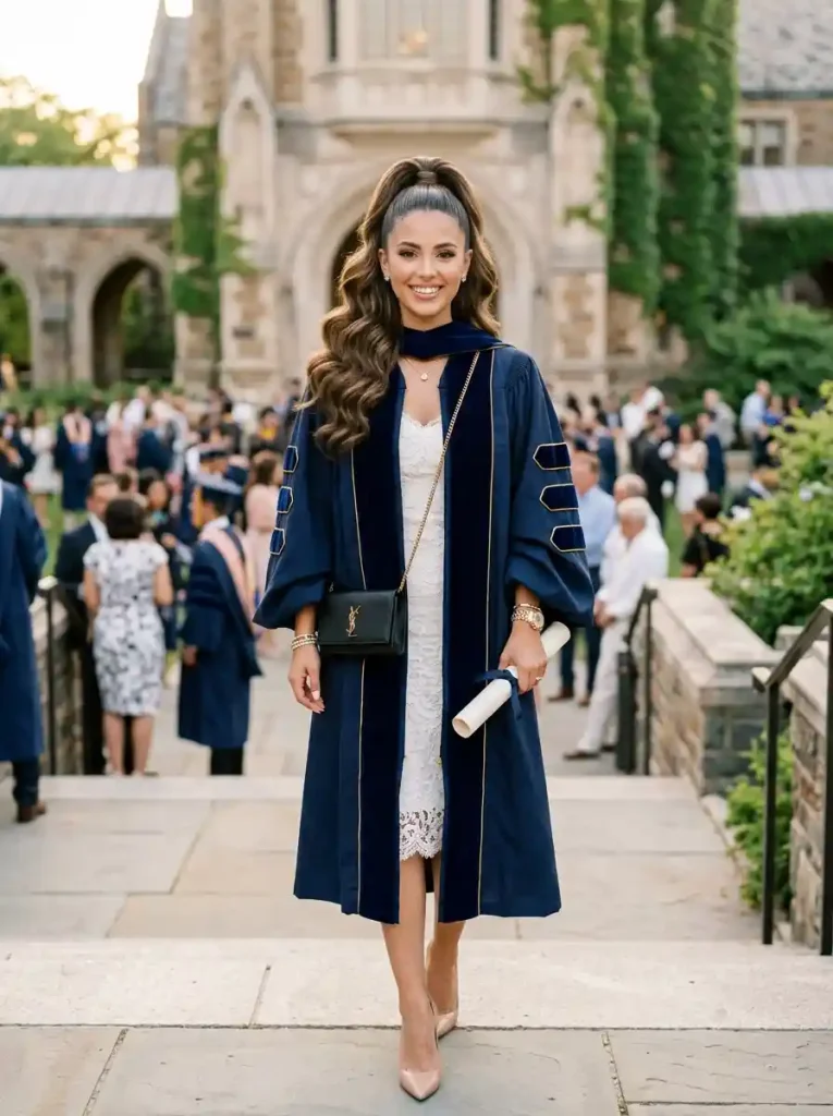 25. Glamorous Hollywood Ponytail for a Statement Graduation Look