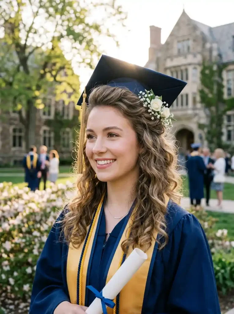 3. Half-Up Half-Down Curls for a Romantic Graduation Style