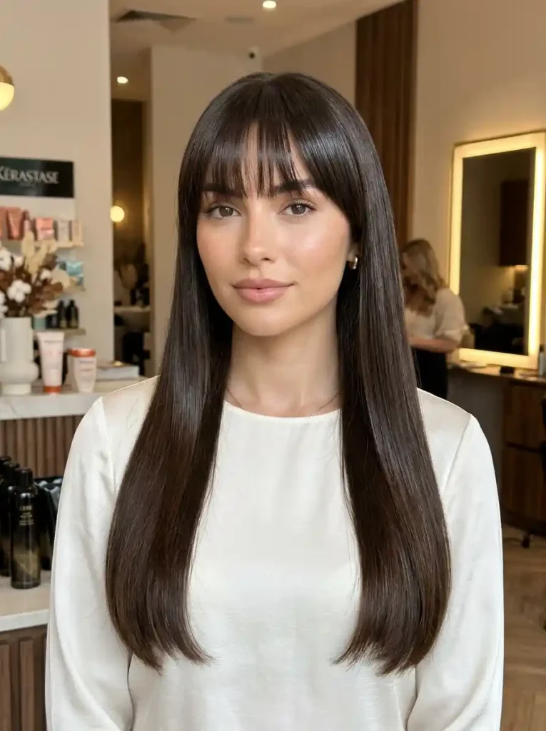 3. Long Glass Hair with Soft Eyelash Bangs