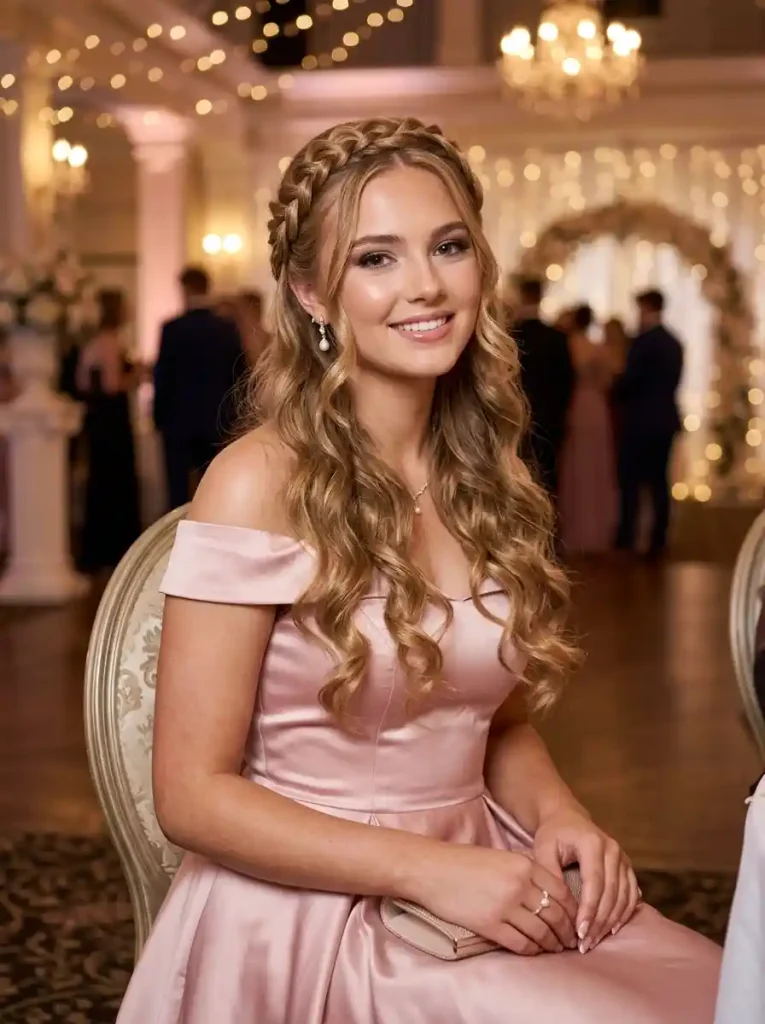 3. Twisted Crown with Mermaid Curls