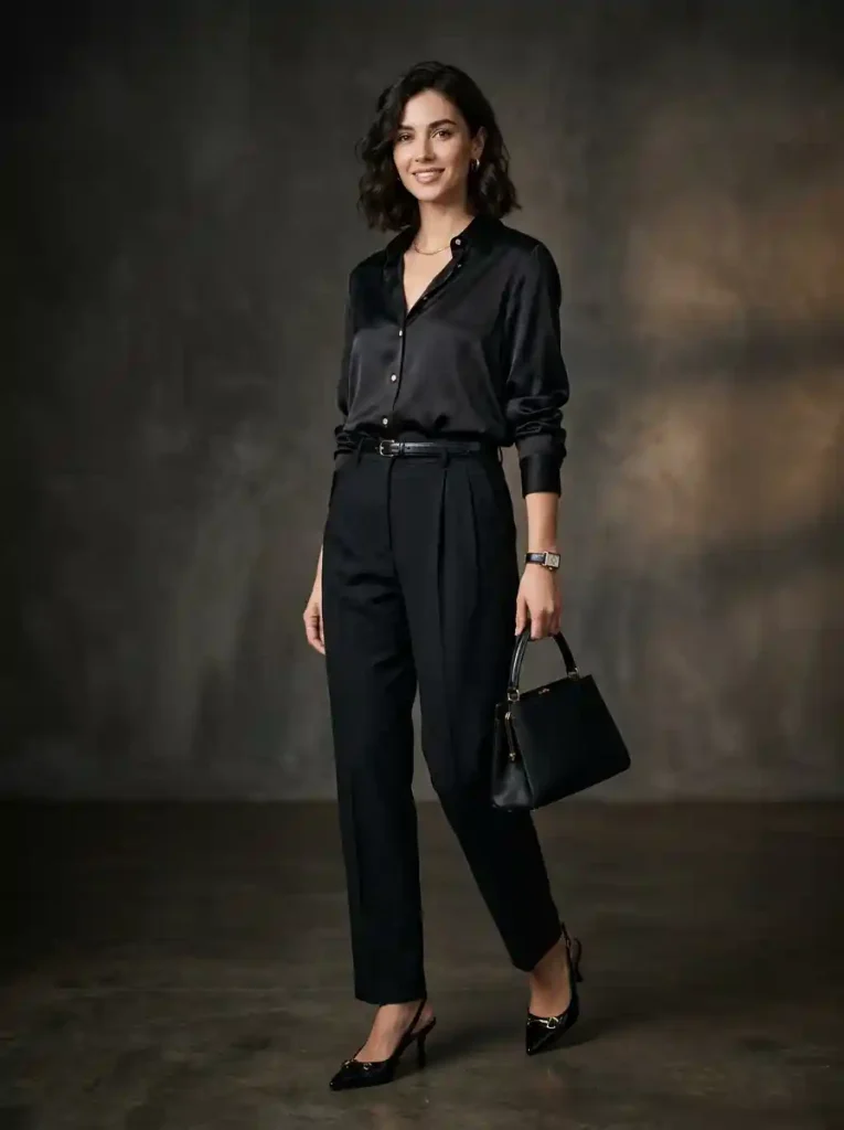 4. Satin Shirt with Pleated Trousers