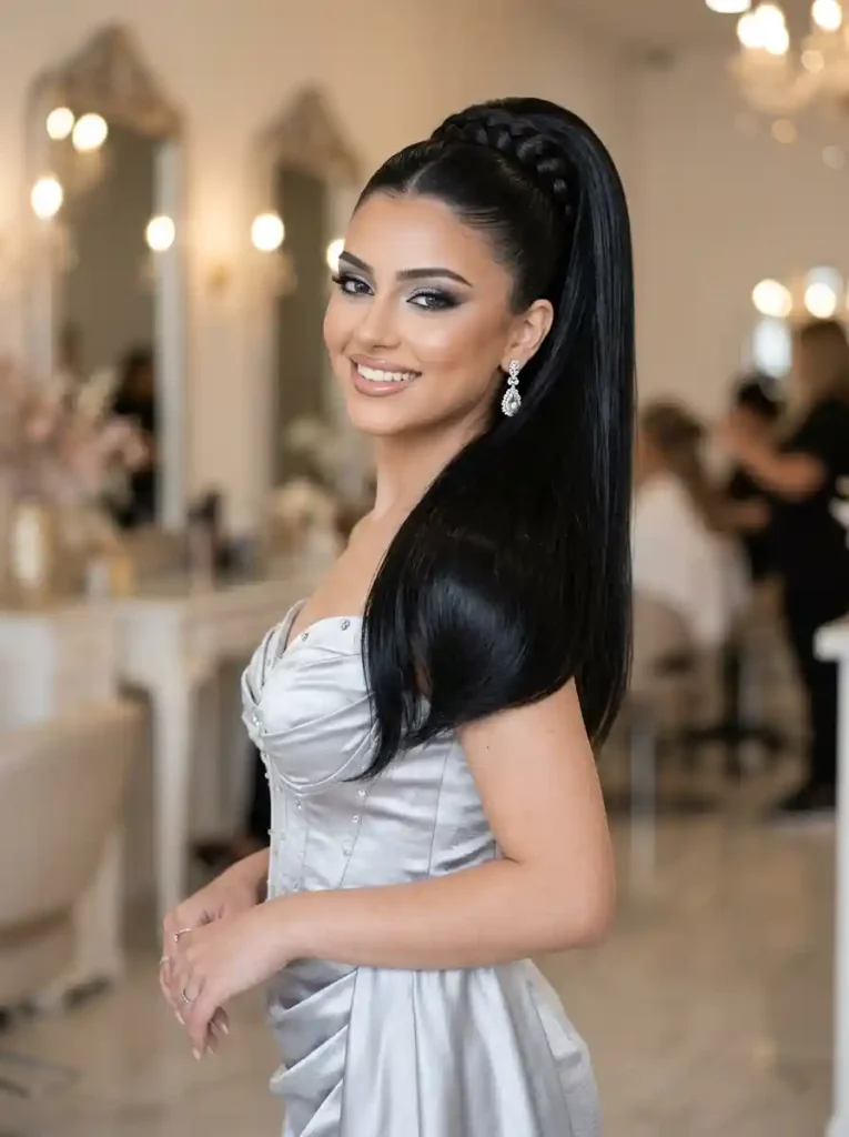 4. Sleek High Ponytail with Wrapped Braid