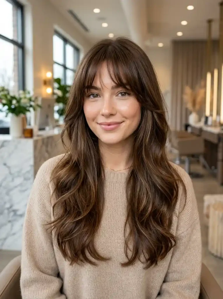 5. Long Hair with Floating Feather Bangs