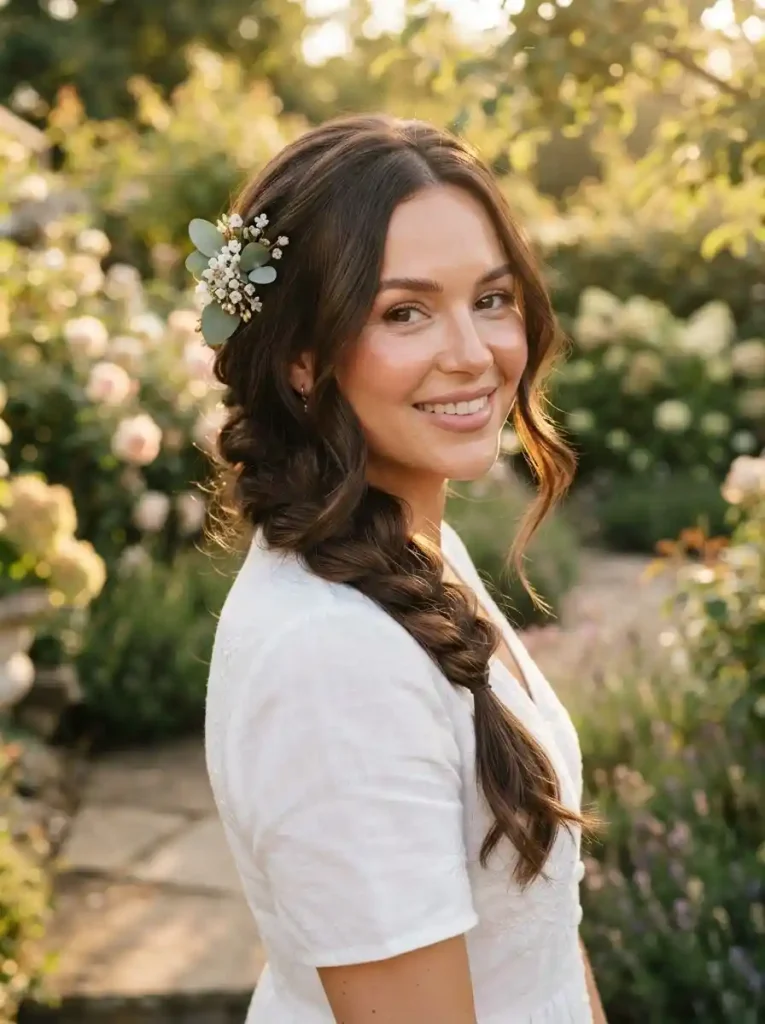 Loose side braid hairstyle for women.