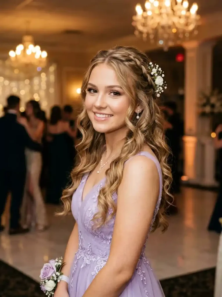 5. Romantic Floral Twisted Half-Up Style