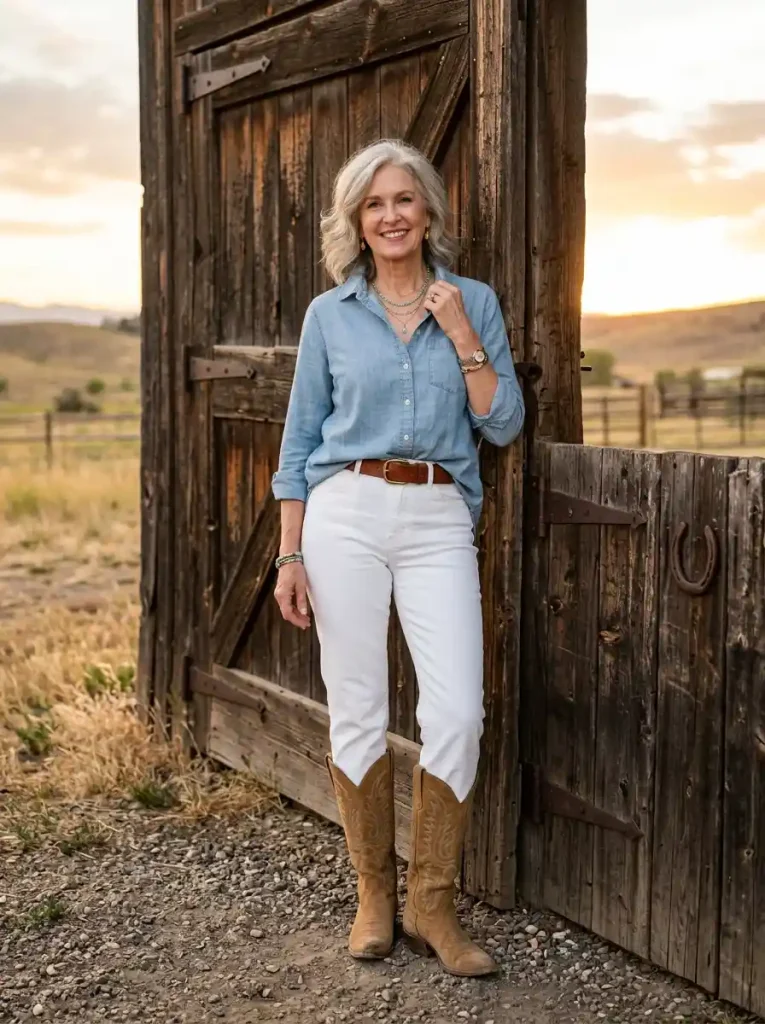 5. White Jeans with a Chambray Shirt
