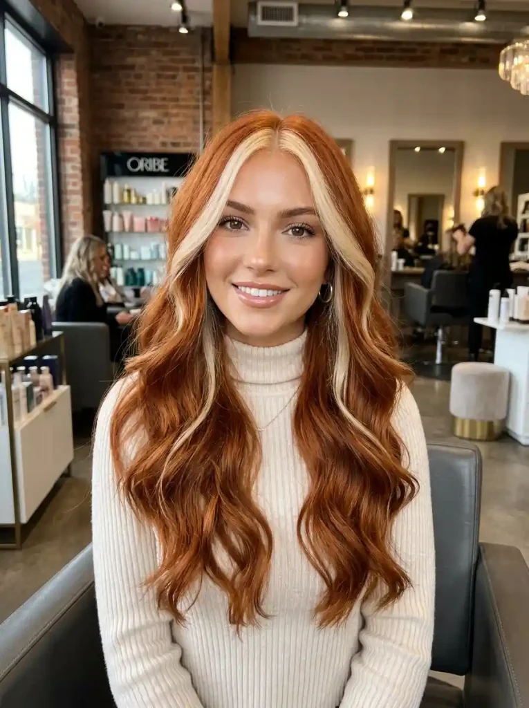 6. Copper Hair with Cream Blonde Stripe