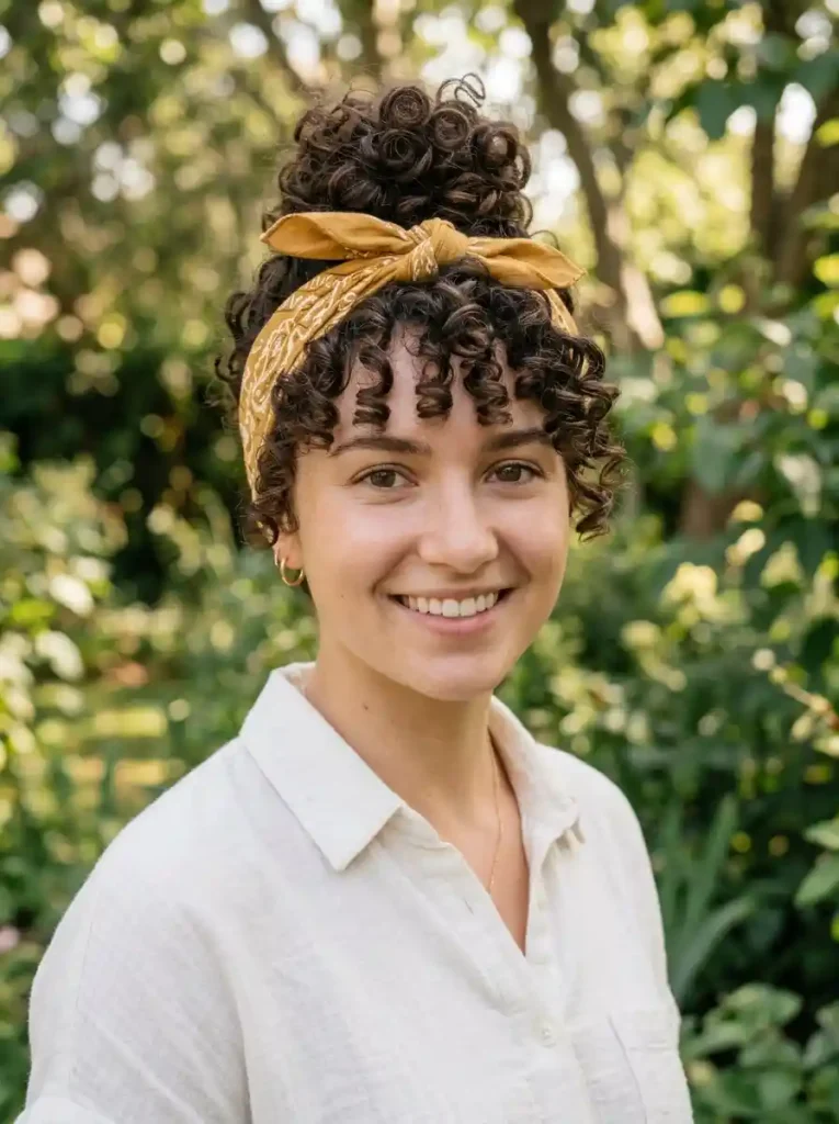 6. Knotted Bandana with Curly Pixie