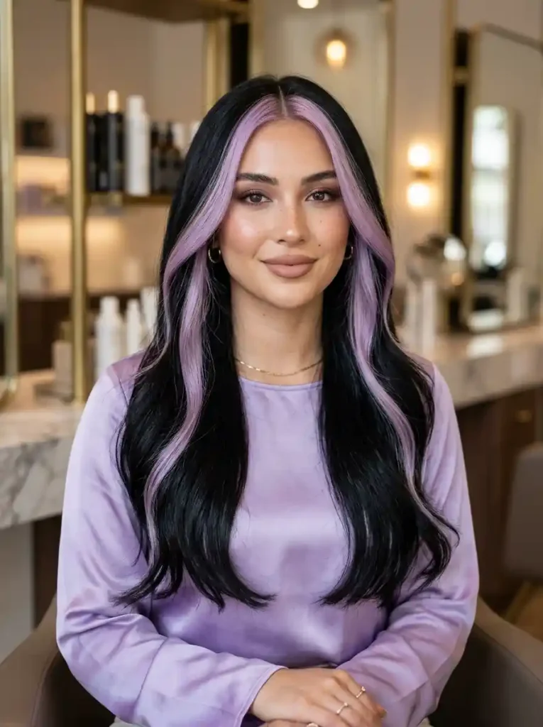 7. Black Hair with Lavender Stripe