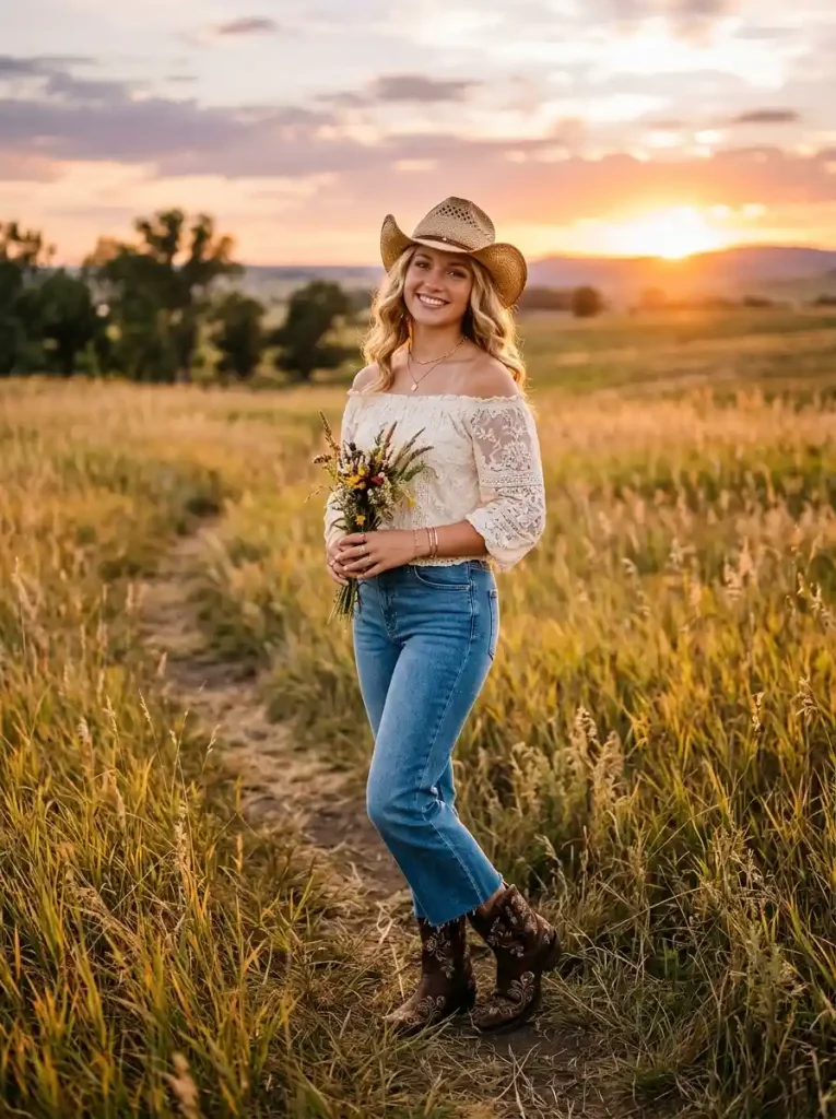 8. Cropped Jeans with an Off-Shoulder Blouse