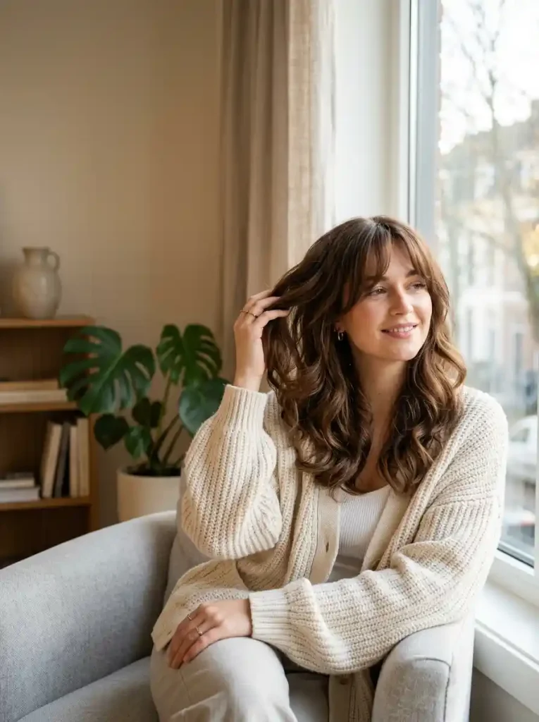 8. Curtain Bangs with Effortless Waves