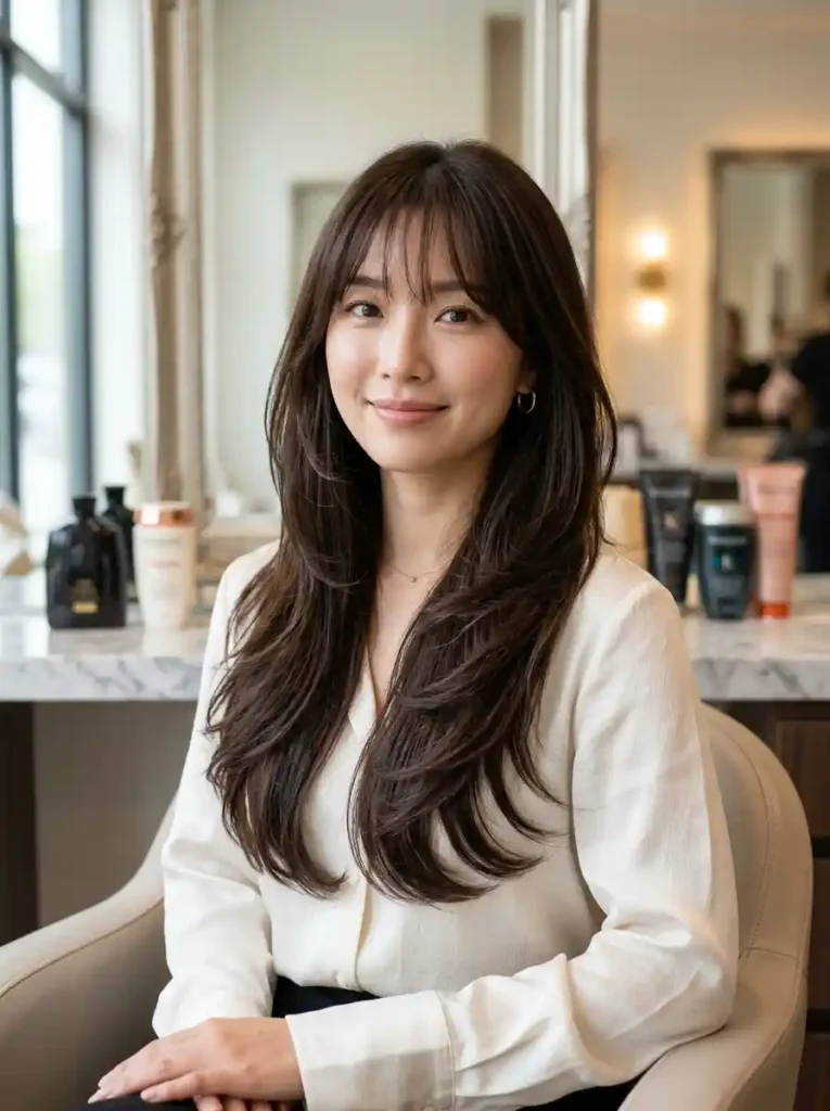 8. Luxe C-Curve Layers with Korean Bangs