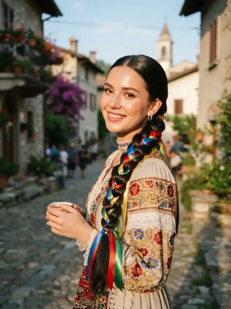Ribbon braided mexico hairstyle for women.