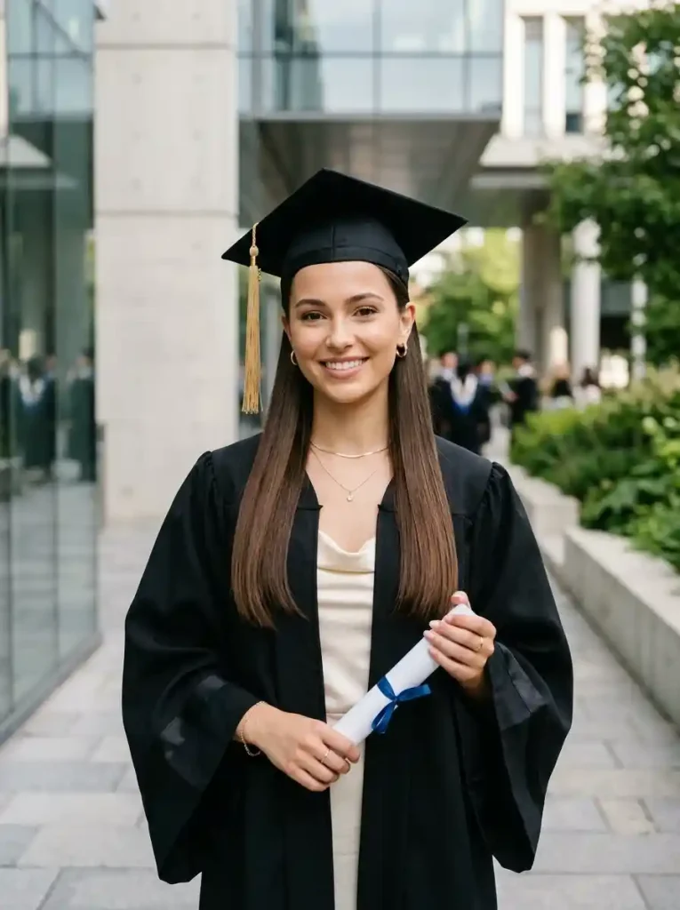 8. Straight Sleek Hair with a Middle Part for a Modern Graduation Look
