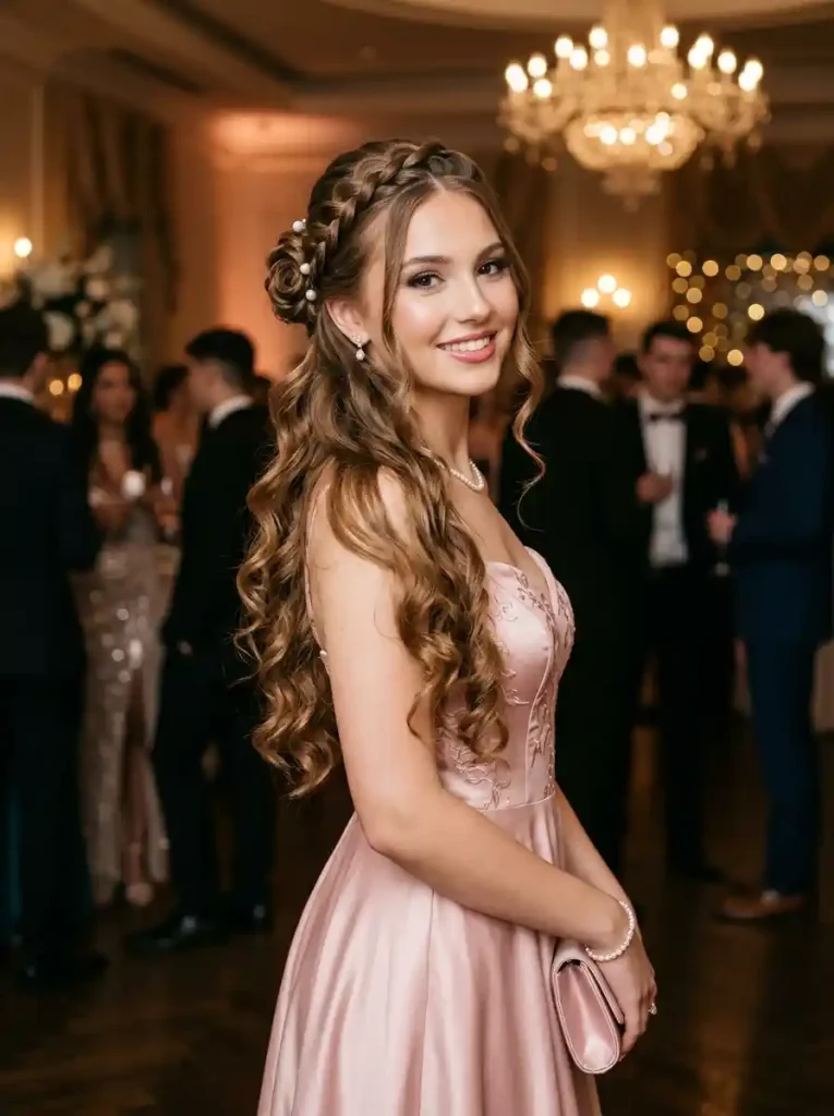 9. Braided Rose Half-Up Hairstyle