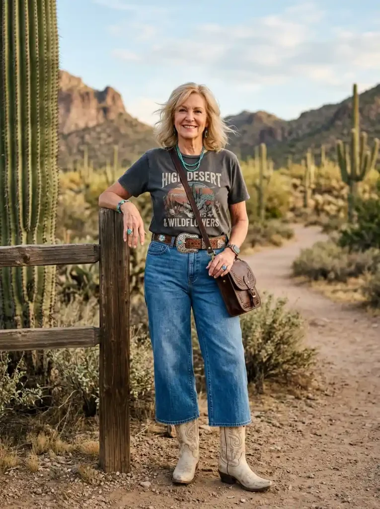 9. Wide-Leg Jeans with a Western Graphic Tee