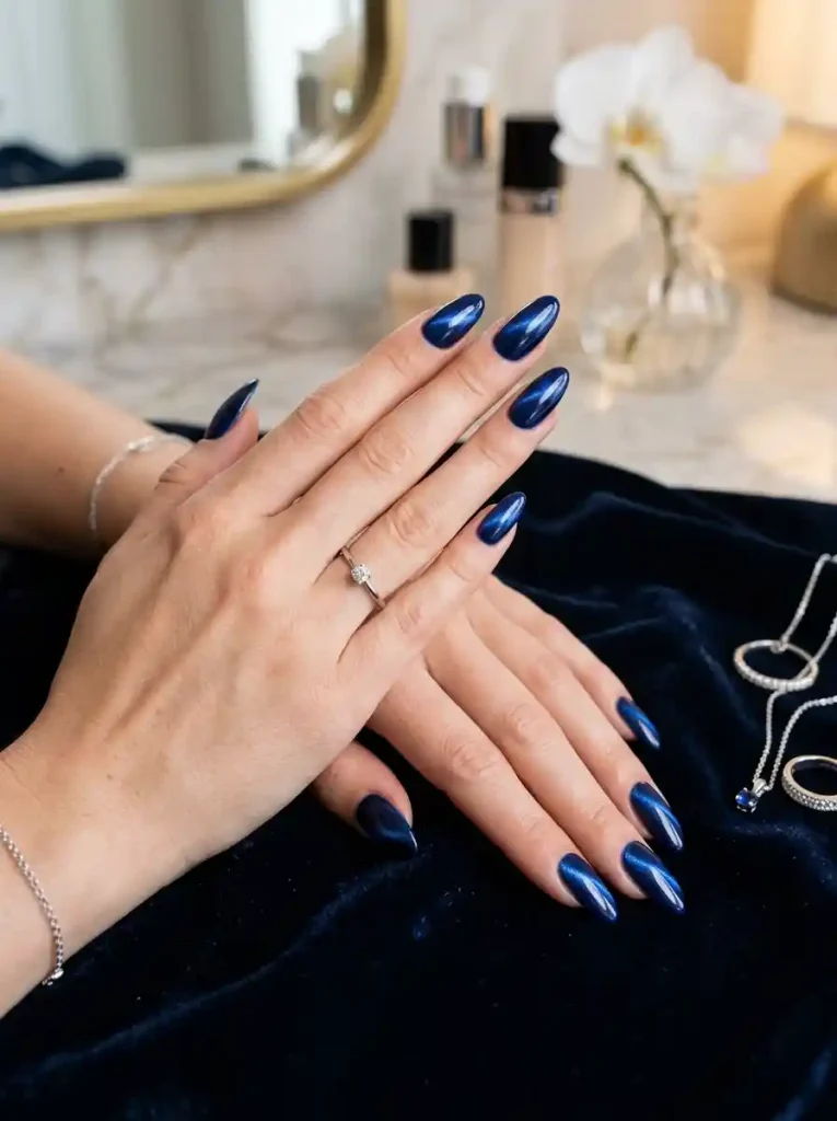 1. Midnight Sapphire Blue Cat Eye Nail Ideas